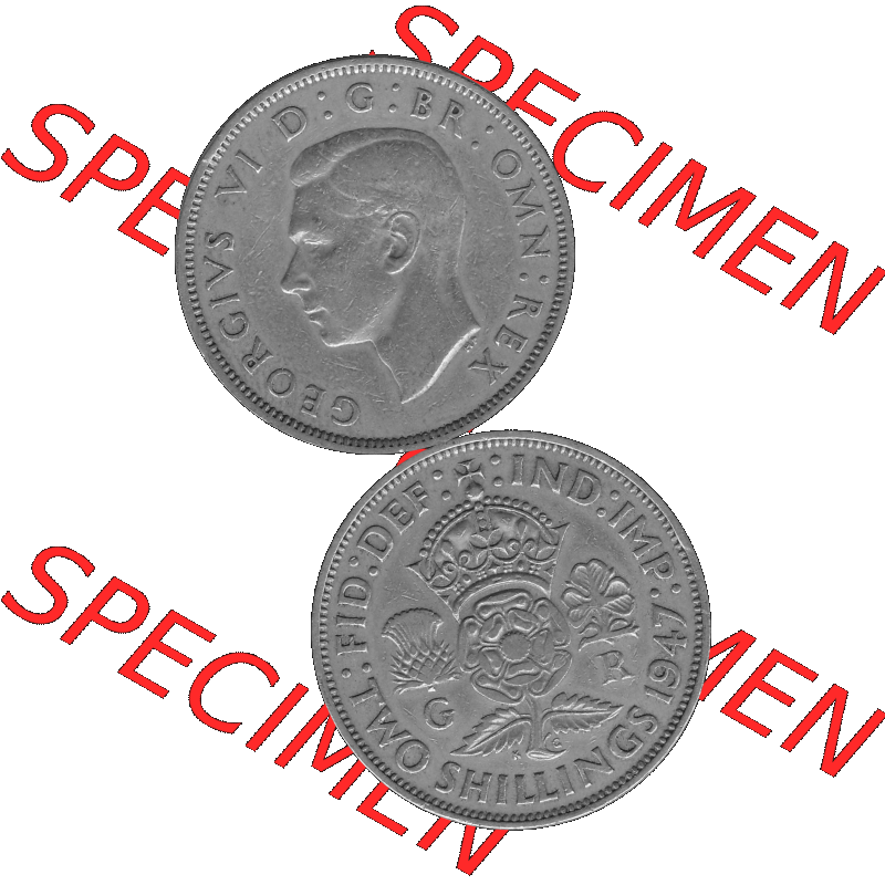 Alte Münze Großbritannien, Bild in s/w bzw. Graustufen PNG-Grafik, Umlaufmünze aus dem Zeitraum 1947-1948, 2 Schilling-Florin, Two Shillings, 1947-04,... Sammlung
