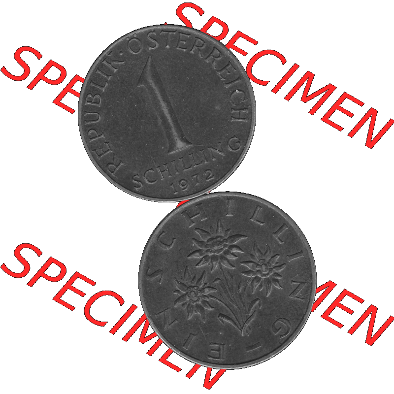 Alte Münzen Österreich 1 / Ein Schilling in Graustufen 1959-2001, 1 Schilling 1972-01, Ein Shilling Edelweiß Graustufen. Vorderseite und Rückseite in Graustufen... Sammlung