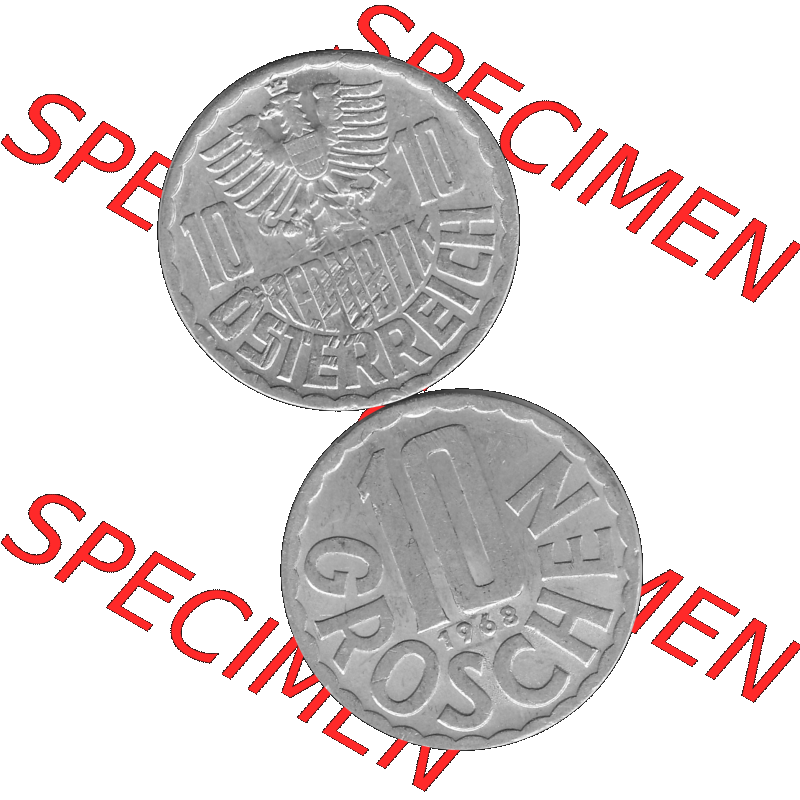 Alte Münze 10 / Zehn Groschen Österreich in s/w Schwarzweiß bzw. Graustufen Farbgebung von Scanner transparenten PNG 1951-2001, 10 Groschen 1968-01 Graustufen.... Sammlung