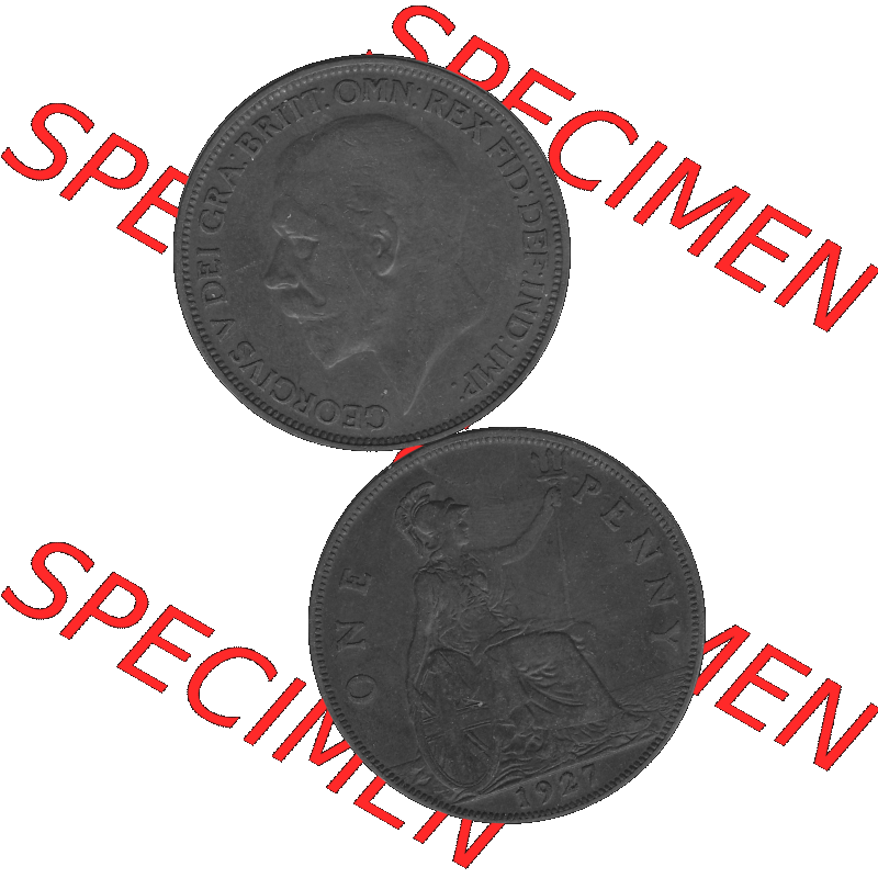 Alte Münze Großbritannien Umlaufmünze One Penny, 1 Pence 1927-1927, 1 One Penny, 1927-01, George V, BM GEORGIVS V DEI GRABRITTOMNREX FIDDEFINDIMP Graustufen.... Sammlung
