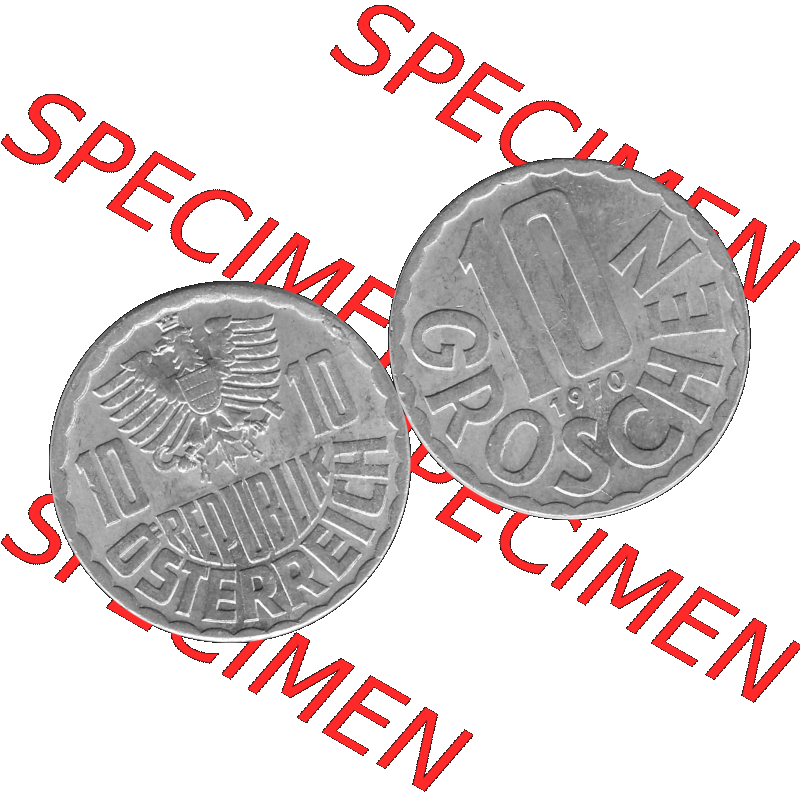 Alte Münze 10 / Zehn Groschen Österreich in s/w Schwarzweiß bzw. Graustufen Farbgebung von Scanner transparenten PNG 1951-2001, 10 Groschen 1970-01 Graustufen.... Sammlung