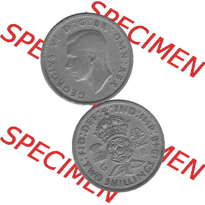 Alte Münze Großbritannien, Bild in s/w bzw. Graustufen PNG-Grafik, Umlaufmünze aus dem Zeitraum 1947-1948, 2 Schilling-Florin, Two Shillings, 1948-03,... Sammlung