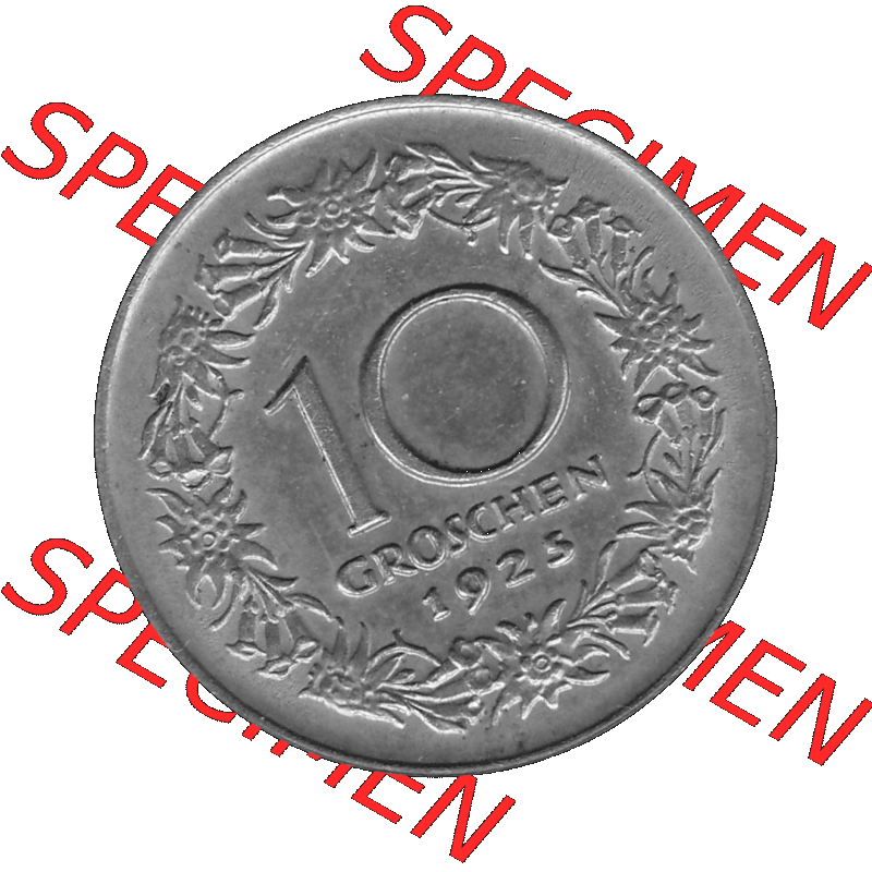 Alte Münze 10 / Zehn Groschen Österreich in s/w Schwarzweiß bzw. Graustufen Farbgebung von Scanner transparenten PNG 1925-1929, 10 Groschen 1925-01, VS Triolerien,... Sammlung