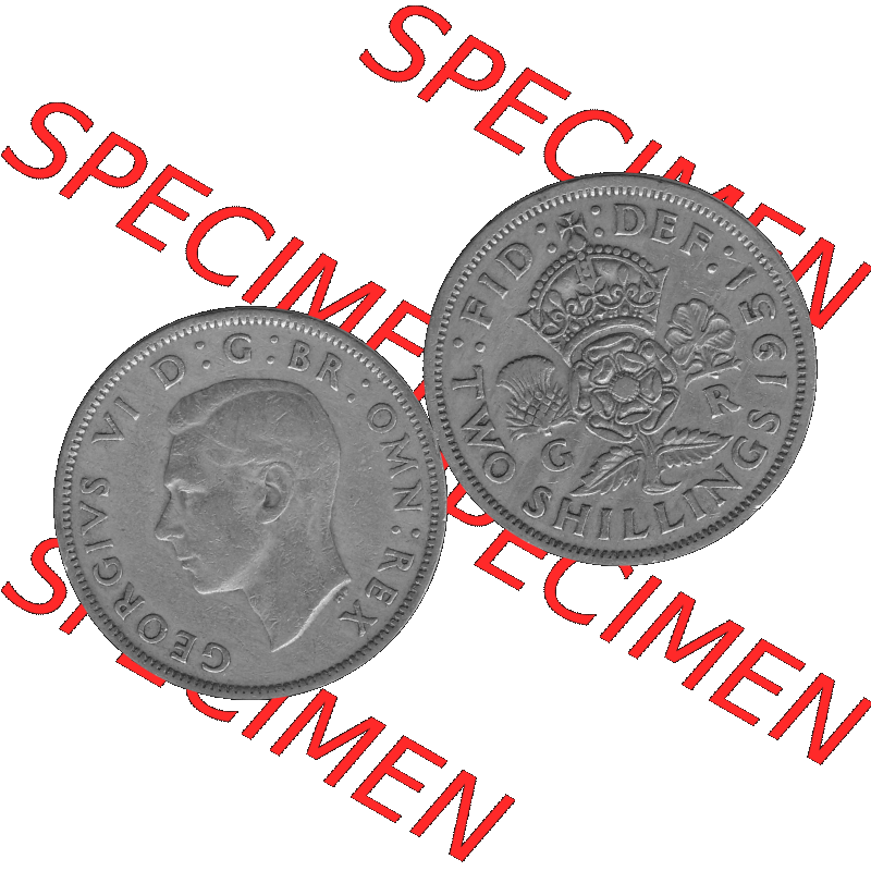 Alte Münze Großbritannien, Bild in s/w bzw. Graustufen PNG-Grafik, Umlaufmünze aus dem Zeitraum 1949-1951, 2 Schilling-Florin, Two Shillings, 1951-03,... Sammlung