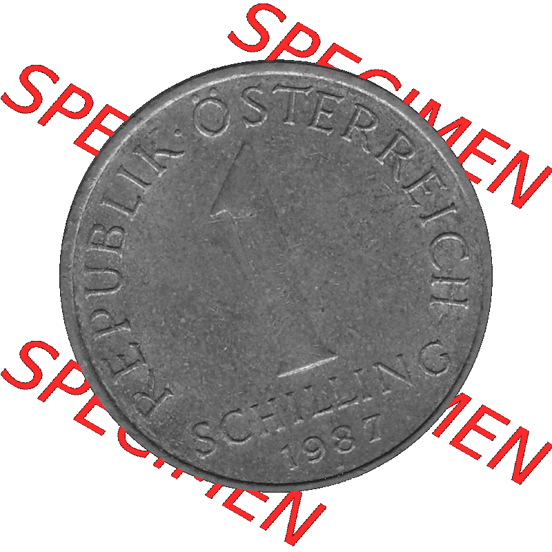 Alte Münzen Österreich 1 / Ein Schilling 1959-2001, 1 Schilling 1987-01, Edelweiß Graustufen. Vorderseite in Graustufen der 1 / Ein-Schilling-Münze aus der... Sammlung