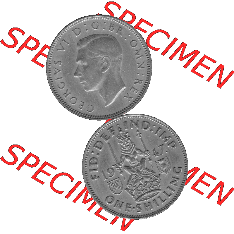 Alte Münze Großbritannien, Bild in s/w bzw. Graustufen PNG-Grafik 1947-1948, 1 One Schilling - One Shilling, 1947-01 Sitzender gekrönter Löwe auf Krone... Sammlung