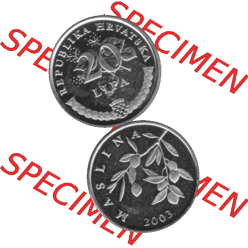 Alte Münze Kroatien Umlaufmünze 1993-2021, 20 Lipa 2003-01 Graustufen Graustufen. Vorderseite und Rückseite in Graustufen der kroatischen vor-Euro-Münze, vertikal... Sammlung