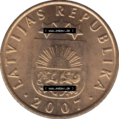 Alte Münze Lettland Umlaufmünze 1992-2009, 20 Santimu 2007-01, VS.: Staatswappen von Latvijas Republika, RS.: Wert-Zahl. Vorderseite der alten... Sammlung