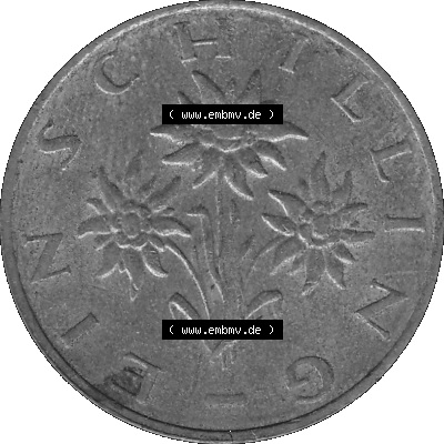 Alte Münzen Österreich 1 / Ein Schilling 1959-2001, 1 Schilling 1987-01, Edelweiß Graustufen. Rückseite mit Motiv der Gedenkmünze in Graustufen der 1 /... Sammlung