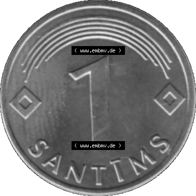 Alte Münze Lettland Umlaufmünze 1992-2008, 1 Santims 2003-01, VS Staatswappen, RS. Wert-Zahl Graustufen. Rückseite mit Motiv der Umlaufmünze in Graustufen... Sammlung