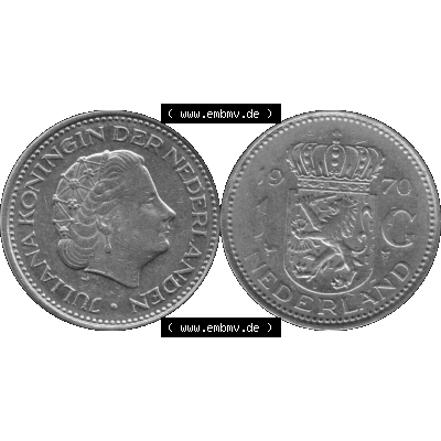 Alte Münze Niederlande in Grau 1967-1980, 1 Gulden Königin Juliana 1970-01. Graustufen. Vorderseite und Rückseite horizontal auf einen digitalen grauen / Graustufen... Sammlung