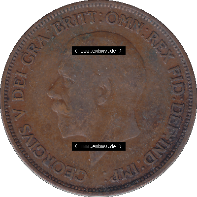 Alte Münze Großbritannien Umlaufmünze One Penny, 1 Pence 1928-1936, 1 One Penny, 1936-02 , George V. BM GEORGIVS V DEI GRABRITTOMNREX FIDDEFINDIMP.... Sammlung