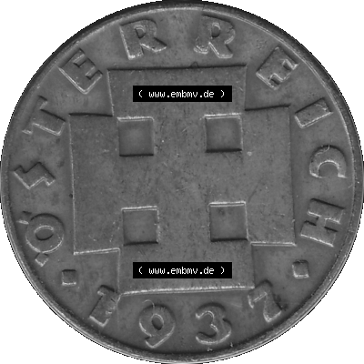 Alte Münze 2 / Zwei Groschen Österreich in s/w Schwarzweiß bzw. Graustufen Farbgebung von Scanner transparenten PNG 1925-1938, 2 Zwei Groschen, Krückenkreuz... Sammlung