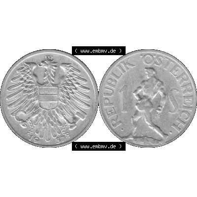 Alte Münzen Österreich 1 / Ein Schilling in Graustufen 1946-1957, 1 Schilling 1957-01 Graustufen. Vorderseite und Rückseite der Österreich Zweite Republik 1 / Ein... Sammlung