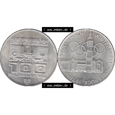 Alte Münze 100 / Einhundert Schilling Österreich auf original farbigen transparenten PNG-Bild 1976-1976, 100 Hundert Schilling, Altes Rathaus und Stadtturm in Innsbruck 1976-01,... Sammlung