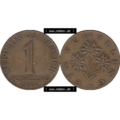 Alte Münzen Österreich 1 / Ein Schilling 1959-2001, 1 Schilling 1965-01, Edelweiß. Vorderseite und Rückseite der 1 / Ein Schilling Münze Edelweiß... Sammlung