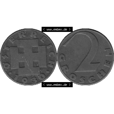 Alte Münze 2 / Zwei Groschen Österreich in s/w Schwarzweiß bzw. Graustufen Farbgebung von Scanner transparenten PNG 1925-1938, 2 Zwei Groschen, Krückenkreuz... Sammlung