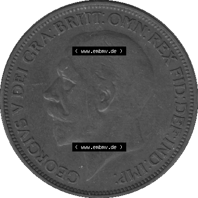 Alte Münze Großbritannien Umlaufmünze One Penny, 1 Pence 1927-1927, 1 One Penny, 1927-01, George V, BM GEORGIVS V DEI GRABRITTOMNREX FIDDEFINDIMP Graustufen.... Sammlung
