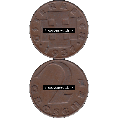 Alte Münze 2 / Zwei Groschen Österreich in original Farbgebung von Scanner transparenten PNG 1925-1938, 2 Zwei Groschen, Krückenkreuz 1937-02. Vorderseite und Rückseite... Sammlung