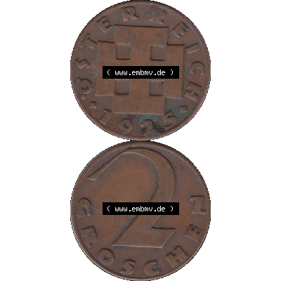Alte Münze 2 / Zwei Groschen Österreich in original Farbgebung von Scanner transparenten PNG 1925-1938, 2 Zwei Groschen, Krückenkreuz 1925-03. Vorderseite und Rückseite... Sammlung