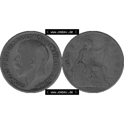 Alte Münze Großbritannien Umlaufmünze One Penny, 1 Pence 1911-1926, 1 One Penny, 1913-01, George V, B.M. GEORGIVS V DEI GRABRITTOMNREX FIDDEFINDIMP... Sammlung