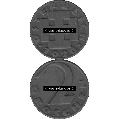 Alte Münze 2 / Zwei Groschen Österreich in s/w Schwarzweiß bzw. Graustufen Farbgebung von Scanner transparenten PNG 1925-1938, 2 Zwei Groschen, Krückenkreuz... Sammlung