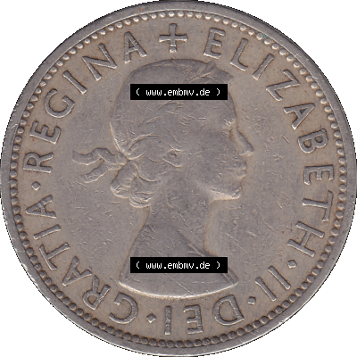 Alte Münze Großbritannien, Bild in Farbe bzw. Color PNG-Grafik, Umlaufmünze aus dem Zeitraum 1954-1970, 2 Schilling-Florin, Two Shillings, 1954-01 ELIZABETH... Sammlung