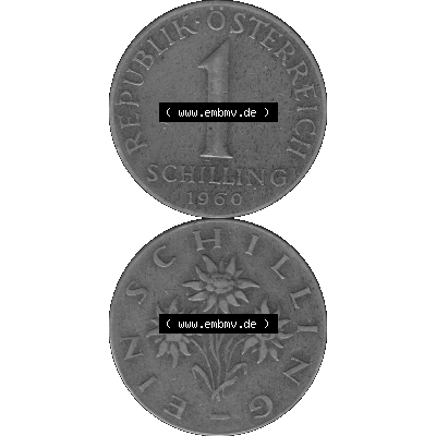 Alte Münzen Österreich 1 / Ein Schilling in Graustufen 1959-2001, 1 Schilling 1960-01, Ein Shilling Edelweiß Graustufen. Vorderseite und Rückseite in Graustufen... Sammlung