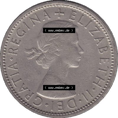 Alte Münze Großbritannien, Bild in Farbe bzw. Color PNG-Grafik, Umlaufmünze aus dem Zeitraum 1954-1970, 2 Schilling-Florin, Two Shillings, 1966-07 ELIZABETH... Sammlung