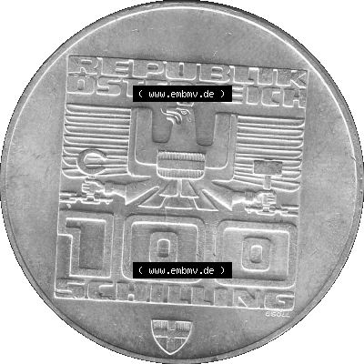 Alte Münze 100 / Einhundert Schilling Österreich in s/w Schwarzweiß bzw. Graustufen Farbgebung von Scanner transparenten PNG 1976-1976, 100 Hundert Schilling,... Sammlung