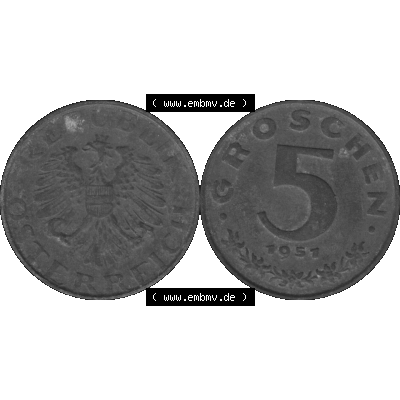 Alte Münzen Österreich 5 / Fünf Groschen in s/w / grau / Graustufen 1948-1994, 5 Groschen 1951-01 Graustufen. Vorderseite und Rückseite der Österreich... Sammlung