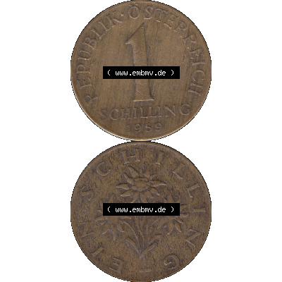 Alte Münzen Österreich 1 / Ein Schilling 1959-2001, 1 Schilling 1959-01, Ein Shilling Edelweiß. Vorderseite und Rückseite der Kursmünze 1 / Ein Schilling... Sammlung