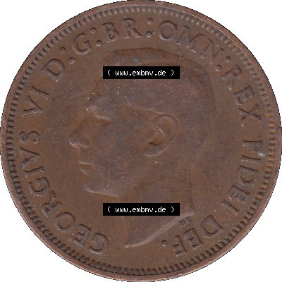 Alte Münze Großbritannien Umlaufmünze Half Penny 1949-1952, Half Penny 1951-01, George VI. GEORGIVS VI D-G-BR-OMN-REX FIDEI DEF.HP. Vorderseite der alten... Sammlung