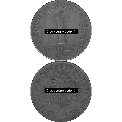 Alte Münzen Österreich 1 / Ein Schilling in Graustufen 1959-2001, 1 Schilling 1959-01, Ein Shilling Edelweiß Graustufen. Vorderseite und Rückseite in Graustufen... Sammlung