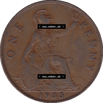 Alte Münze Großbritannien Umlaufmünze One Penny, 1 Pence 1928-1936, 1 One Penny, 1935-01, George V. BM GEORGIVS V DEI GRABRITTOMNREX FIDDEFINDIMP.... Sammlung