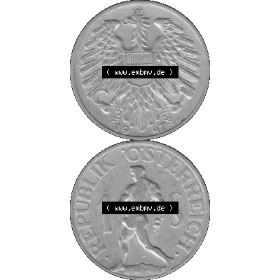 Alte Münzen Österreich 1 / Ein Schilling in Graustufen 1946-1957, 1 Schilling 1947-01 Graustufen. Vorderseite und Rückseite in Graustufen der 1 / Ein Schilling-Münze... Sammlung