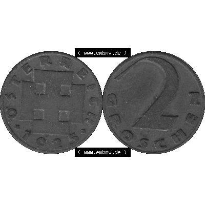 Alte Münze 2 / Zwei Groschen Österreich in s/w Schwarzweiß bzw. Graustufen Farbgebung von Scanner transparenten PNG 1925-1938, 2 Zwei Groschen, Krückenkreuz... Sammlung