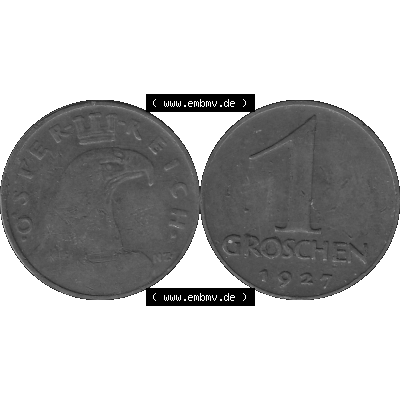 Alte Münze 1 / Ein Groschen Österreich in s/w Schwarzweiß bzw. Graustufen Farbgebung von Scanner transparenten PNG 1925-1938, 1-Ein Groschen, Adlerkopf mit Mauerkrone... Sammlung