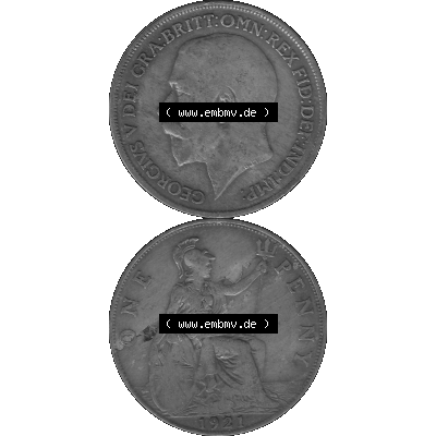 Alte Münze Großbritannien Umlaufmünze One Penny, 1 Pence 1911-1926, 1 One Penny, 1921-01, George V, B.M. GEORGIVS V DEI GRABRITTOMNREX FIDDEFINDIMP... Sammlung