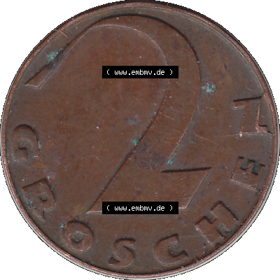 Alte Münze 2 / Zwei Groschen Österreich in original Farbgebung von Scanner transparenten PNG 1925-1938, 2 Zwei Groschen, Krückenkreuz 1925-02. Rückseite der alten... Sammlung