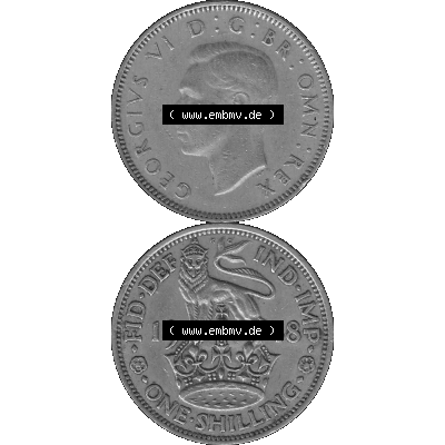 Alte Münze Großbritannien, Bild in Farbe bzw. Color PNG-Grafik 1947-1948, 1 One Schilling - One Shilling, 1948-07 Stehender gekrönter Löwe auf Krone.... Sammlung