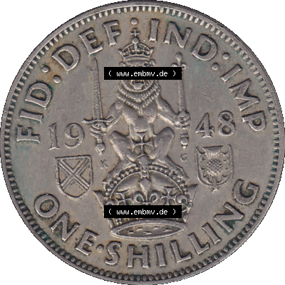 Alte Münze Großbritannien, Bild in Farbe bzw. Color PNG-Grafik 1947-1948, 1 One Schilling - One Shilling, 1948-03 Sitzender gekrönter Löwe auf Krone.... Sammlung