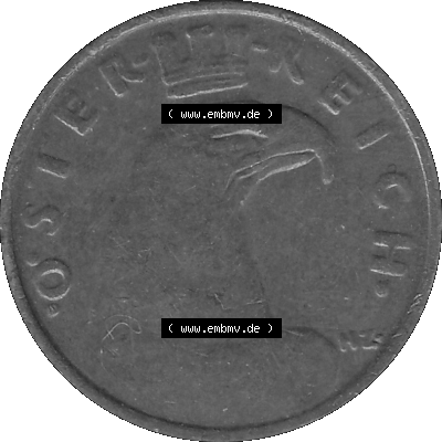 Alte Münze 1 / Ein Groschen Österreich in s/w Schwarzweiß bzw. Graustufen Farbgebung von Scanner transparenten PNG 1925-1938, 1-Ein Groschen, Adlerkopf mit Mauerkrone... Sammlung
