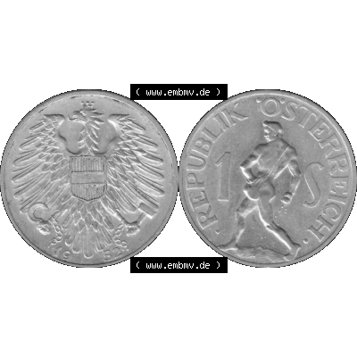 Alte Münzen Österreich 1 / Ein Schilling in Graustufen 1946-1957, 1 Schilling 1952-01 Graustufen. Vorderseite und Rückseite der Österreich Zweite Republik 1 / Ein... Sammlung