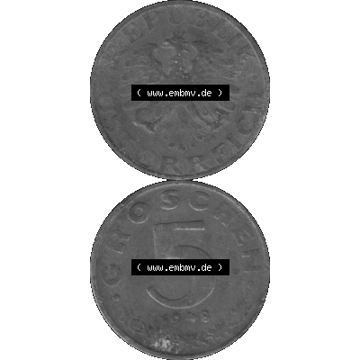 Alte Münzen Österreich 5 / Fünf Groschen in s/w / grau / Graustufen 1948-1994, 5 Groschen 1948-01 Graustufen. Vorderseite und Rückseite in Graustufen der... Sammlung