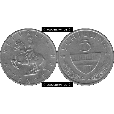 Alte Münze 5 / Fünf Schilling Österreich in s/w Schwarzweiß bzw. Graustufen Farbgebung von Scanner transparenten PNG 1968-2001, 5 Schilling 1982-01, Reiter... Sammlung