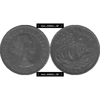 Alte Münze Großbritannien Umlaufmünze Half Penny, 1/2 Pence 1954-1970, Half Penny, Halber Pence 1963-01, Elisabeth II. - Schriftzug ELIZABETH II DEI GRATIA... Sammlung