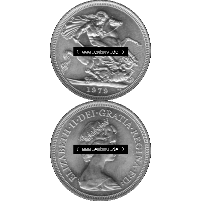 Alte Goldmünze Großbritannien Bilder in s/w bzw. Graustufen 1974-1984, 1 Sovereign 1979-01 Graustufen. Vorderseite und Rückseite in Graustufen der britischen Sovereign-Goldmünze... Sammlung