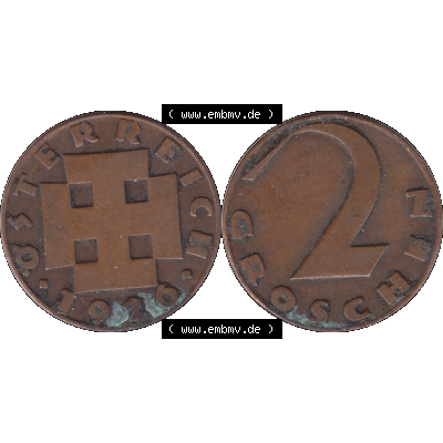 Alte Münze 2 / Zwei Groschen Österreich in original Farbgebung von Scanner transparenten PNG 1925-1938, 2 Zwei Groschen, Krückenkreuz 1926-03. Vorderseite und Rückseite... Sammlung