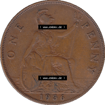 Alte Münze Großbritannien Umlaufmünze One Penny, 1 Pence 1928-1936, 1 One Penny, 1936-01, George V. BM GEORGIVS V DEI GRABRITTOMNREX FIDDEFINDIMP.... Sammlung